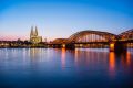 The twin spires of Cologne cathedral on the River Rhine.