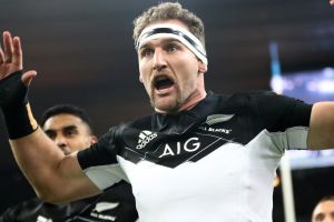 Imposing sight: Kieran Read leads his All Blacks in a haka in Paris last year.