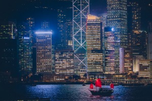 The glittering lights of Hong Kong.