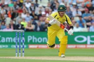 Australia's Aaron Finch takes a run during the ICC Champions Trophy match between Australia and New Zealand at Edgbaston ...