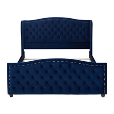 Jennifer Taylor Home - Marcella Upholstered Bed, Navy Blue, King - Panel Beds