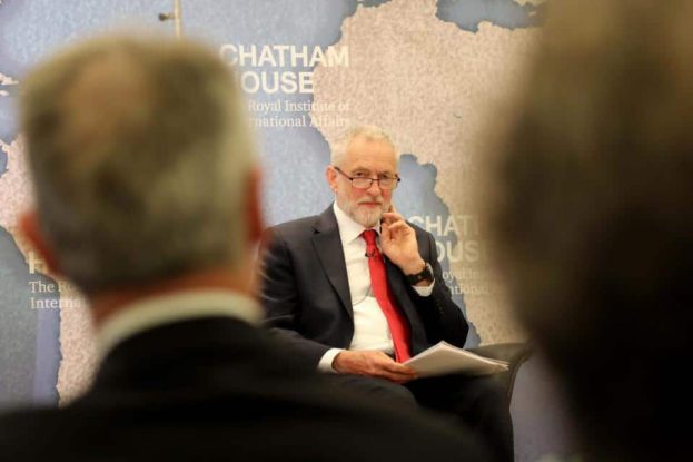 Jeremy Corbyn, leader of the Labour Party, prepares to give a speech on his party’s foreign and defence policy at the Chatham House think-tank, during the 2017 UK general election campaign