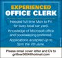 Experienced Office Clerk