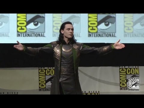 Tom Hiddleston appears as  Loki at San Diego Comic-Con 2013 during Marvel panel