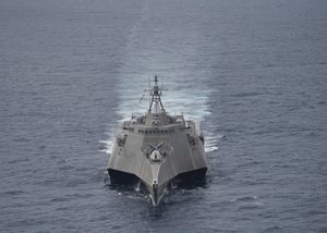 The littoral combat ship USS Coronado transits the South China Sea, 1 February, 2017. Coronado is a fast and agile warship tailor-made to patrol the region's littorals and work hull-to-hull with partner navies.