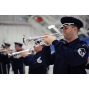 Air force band, cornet player in foreground