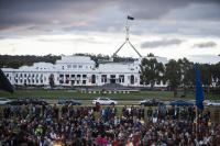 Canberra, the crowd gathers for the sacred Lorrkkon Ceremony.