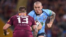 David Klemmer runs the ball at Josh McGuire in Oriign I