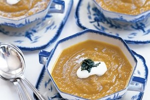 Spiced carrot soup with yoghurt & mint