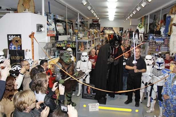 In this undated photo provided by Rancho Obi-Wan is a ceremony taking place at the Star Wars museum, Rancho Obi-Wan, in Petaluma, Calif. A Georgia man is facing felony grand theft charges for stealing more than $200,000 worth of prized Star Wars vintage action figures from the California nonprofit museum where roughly 400,000 pieces of memorabilia are stored and shown to visitors. The museum founder says that more than 100 pieces were stolen starting from 2015 to 2016 by a friend who stayed at the compound four times during that period. (Anne Neumann/Rancho Obi-Wan via AP)