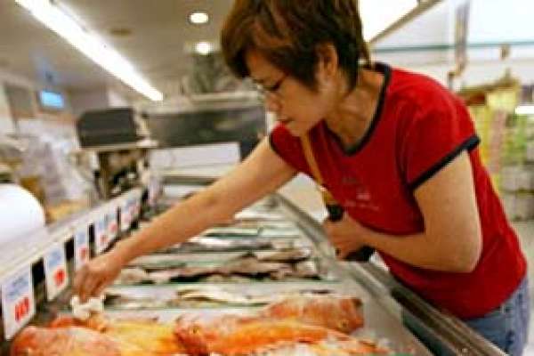 A woman shops for cod at Ranch 99 in Fremont. She declined to give her name but said the fish was for soup and that she was from the Philippines
 CHINATOWN TYPE COMMUNITIES IN THE EAST BAY SUBURBS.
 Event on 8/25/04 in Fremont. S.F. Chronicle Photo: Mark Costantini