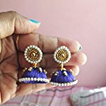 Blue Fabric Palladium Pearl Traditional Jhumki Earring