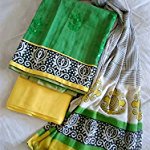 Green Plain / Solid Chanderi Cotton Dress Material With Dupatta