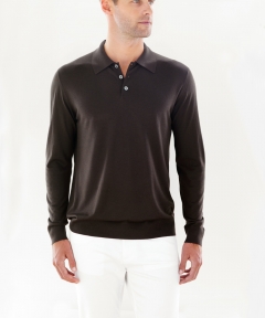 Men’s Polo Collar Superfine Merino Sweater - Espresso