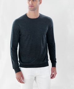 Men’s Round Neck Superfine Merino Sweater - Dark Charcoal