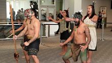 AUCKLAND, NEW ZEALAND - MAY 31:  The British & Irish Lions team watches a traditonal Maori welcome as they arrive at ...