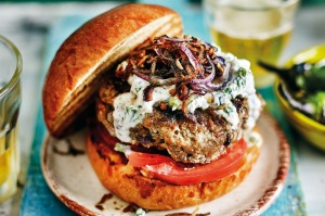 Anjum Anand's 'best-ever' spiced beef burger with crispy onions.