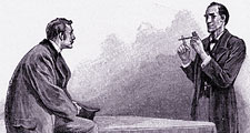 Sherlock Holmes (right) explaining to Dr. Watson what he has deduced from a pipe left behind by a visitor; illustration by Sidney Paget for Sir Arthur Conan Doyle’s The Adventure of the Yellow Face, The Strand Magazine, 1893.