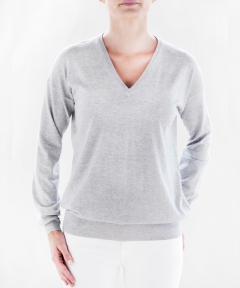 Women’s V-neck Superfine Merino Sweater - Silver Grey