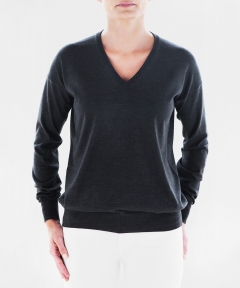 Women’s V-neck Superfine Merino Sweater - Dark Charcoal