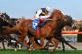 Dean Yendall riding Gallic Chieftain wins Race 8 during Melbourne Racing at Moonee Valley Racecourse on June 3, 2017