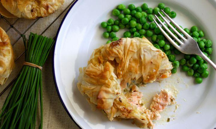 Salmon filo pies