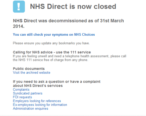 NHS Direct - Closure