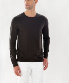 Men’s Round Neck Superfine Merino Sweater - Espresso