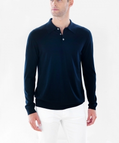 Men’s Polo Collar Superfine Merino Sweater - Darkest Navy