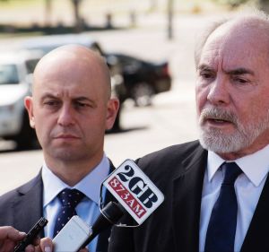 The heat is on: ARLC chair John Grant (right) with NRL CEO Todd Greenberg.