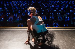 Kate Kendall leading a Silent Yoga Disco session in Sydney.