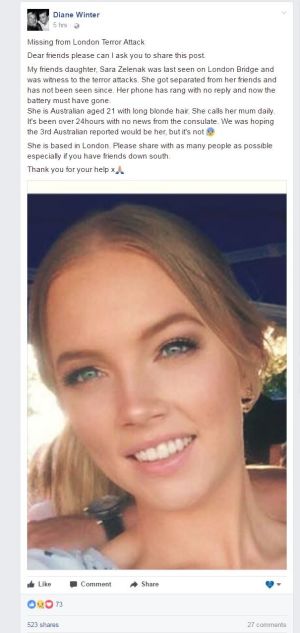 A post, which has since been deleted, calling for help to find Ms Zelenak.