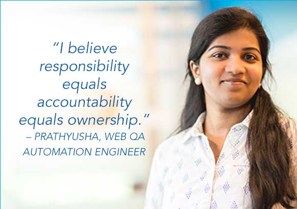 I believe responsibility equals accountability equals ownership. – Prathyusha, Web QA Automation Engineer