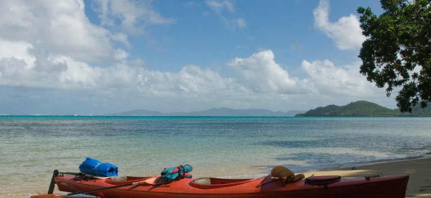 Sea kayak lunchtime in Kadavu, Fij