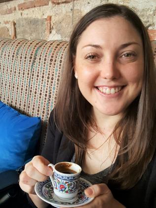 Kirsty Boden enjoying Turkish coffee in Plovdiv, Bulgaria. Picture: Facebook.