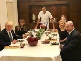 Chef Segev Moshe poses in front of the dinner he prepared for U.S. President Donald Trump, his wife, Melania,  Prime Minister Benjamin Netanyahu, his wife, Sara, and son, Yair, at the PM's residence.