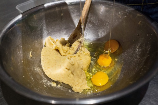 ... until creamy, then add eggs and beat (or stir) again.