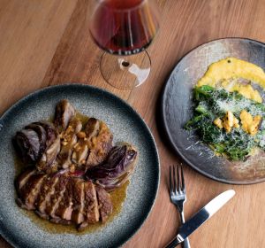 MELBOURNE, AUSTRALIA - JUNE 01: The Gippsland duck and the corn and cime de rapa served at Osteria Ilaria in the cbd on ...