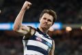 GEELONG, AUSTRALIA - JUNE 02: Patrick Dangerfield of the Cats celebrates during the 2017 AFL round 11 match between the ...