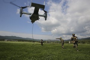 U.S. Marines with Bravo Company, Special Purpose Marine Air-Ground Task Force Crisis Response-Africa, practice fast rope techniques during Platinum Lion 16-3 aboard Novo Selo Training Area, Bulgaria, May 11, 2016.