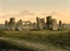 Print of Stonehenge, 1895, William Gowland oversaw the first major restoration of the monument in 1901 which involved the straightening and concrete setting of sarsen stone number 56 which was in danger of falling