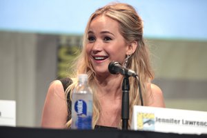 American actress Jennifer Lawrence speaking at the San Diego Comic Con International, for "The Hunger Games: Mockingjay Part 2", San Diego, California