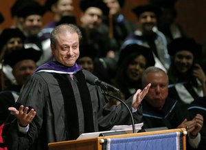 In this May 25, 2017 file photo, former U.S. Attorney Preet Bharara gestures as he tells how his music teacher told him he would never make it to Lincoln Center, as he addresses graduates and honorees during the 125th commencement exercises for New York Law School at Lincoln Center, in New York.