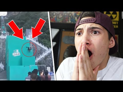 MAN FALLS OFF WORLD'S LARGEST PARKOUR COURSE!!! REACTING TO PARKOUR FAILS! *Cringe Warning*