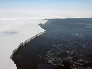 File - The Getz Ice Shelf extended several miles into the ocean from the Getz glacier as it emptied into the ocean along the Antarctic coast.