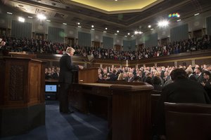 President Donald Trump delivers the Address to Congress on Tuesday, February 28, 2017, at the U.S. Capitol.  This is the President's first Address to Congress of his presidency.