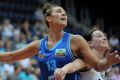 Sport. WNBL match at the AIS Arena between the Canberra Capitals (blue) and the Melbourne Boomers. Caps centre, Alex ...