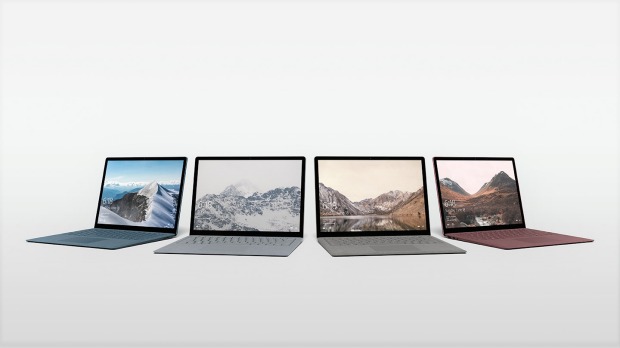 The many colours of the Surface Laptop: Cobalt Blue (left), Platinum, Graphite Gold and Burgundy 