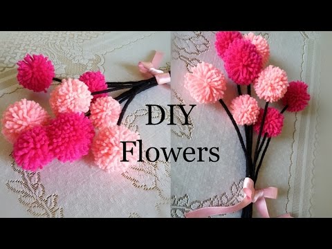 DIY Pom-Pom flowers- Wool Flowers- Home Decor- The Blue Sea Art