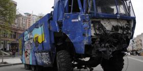 destroyed water cannon on maidan, kiev, april 2014